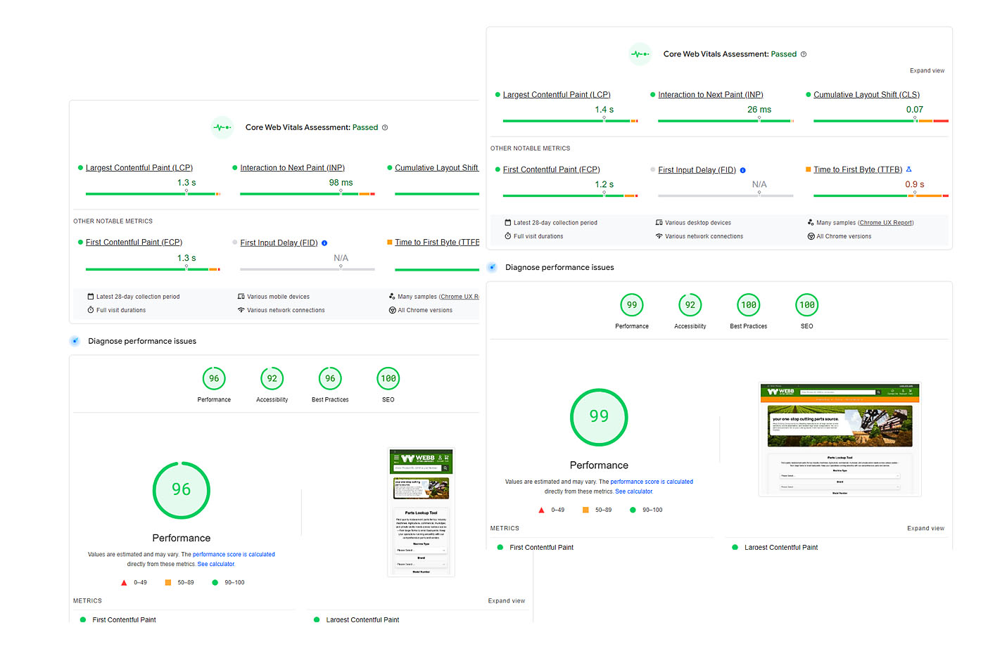 Case Client Pagespeed Screenshot Near 100% Score